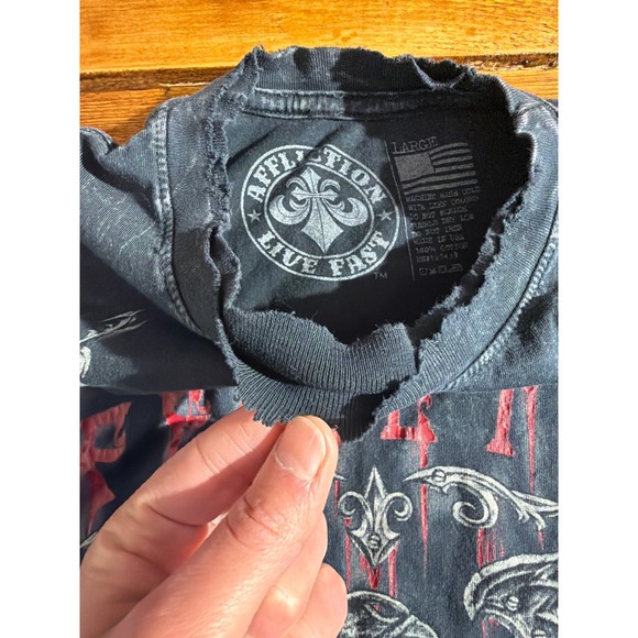 Affliction T Shirt Men Large Black Live Fast USA Eagle Graphic Distressed Grunge - Picture 5 of 8